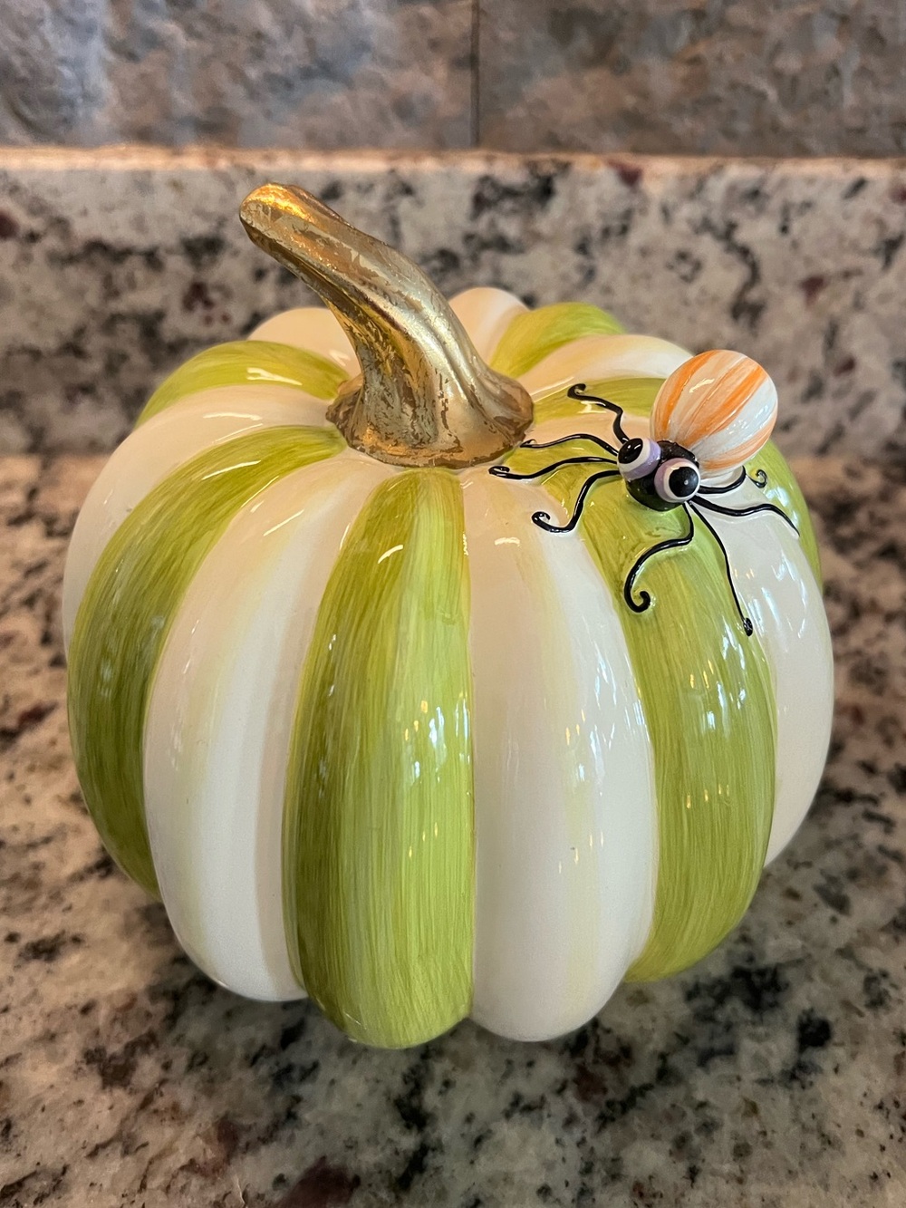 Mackenzie-Childs Fergal's Friend Spider On Small Moss Stripe Pumpkin. New in Box - Picture 2 of 11